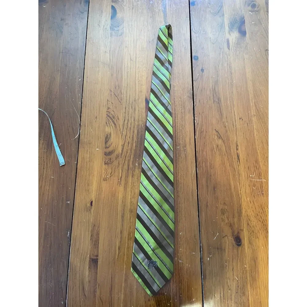 Alessandro Originals All Silk Neck Tie Green Brown Diagonal Stripes RN 16484